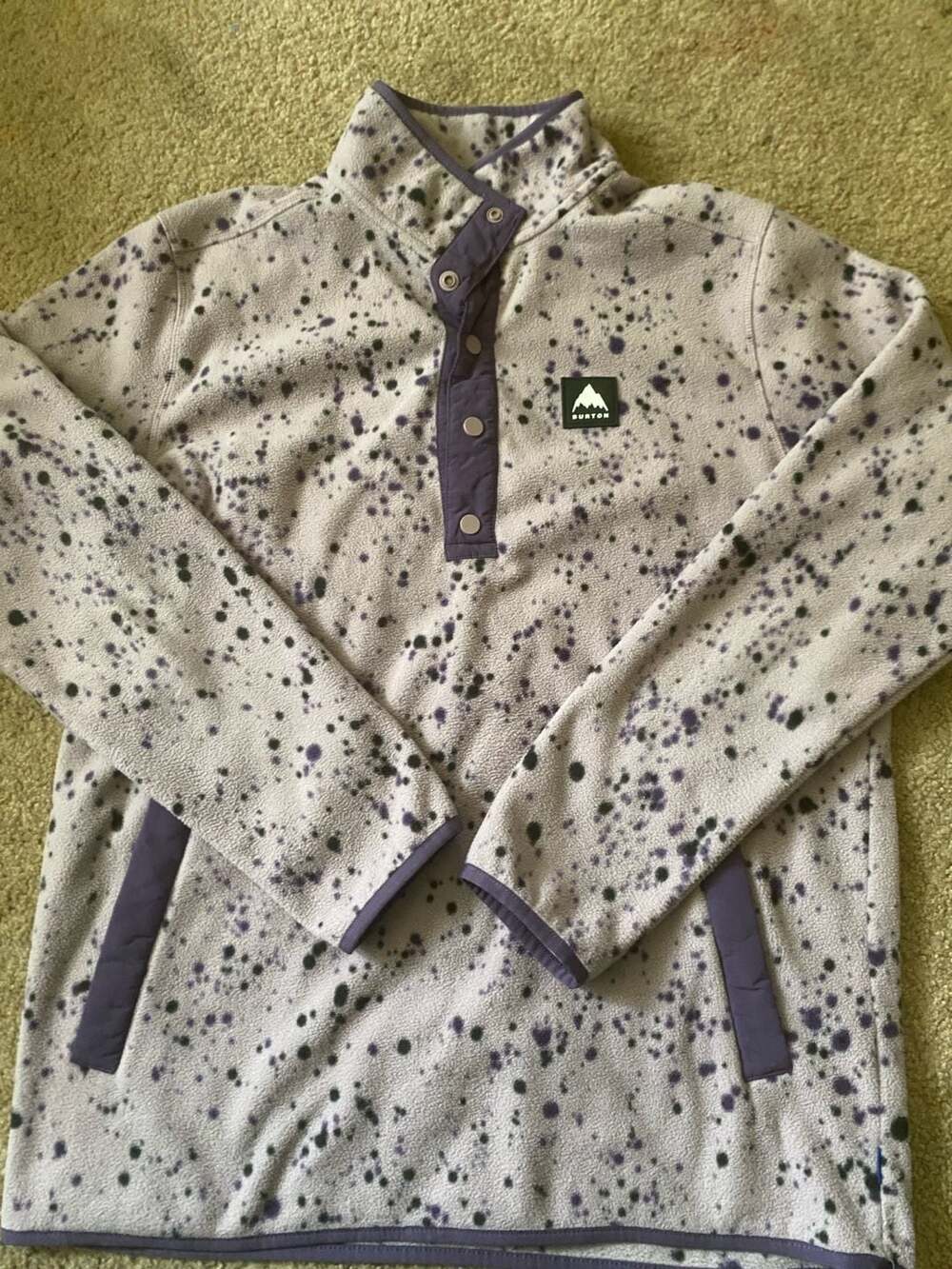 Burton Hearth Fleece Pullover Size L Purple Splatter Snap